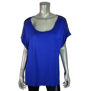 Cato Top Plus Size 18/20W Beaded Pocket Tee Soft Scoop Neck‎ Stretch Blue